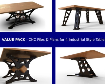 CNC Router Files: 4 Industrial Table Leg Designs (DXF, SVG)