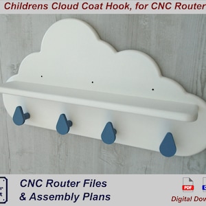 CNC Router files for childrens cloud shelf / coat hook. - CNC Vector files (cnc dxf files) / cnc plans for wood