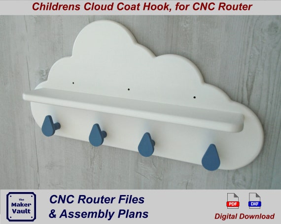 CNC Router files for childrens cloud shelf / coat hook. - CNC Vector files (cnc dxf files) / cnc plans for wood