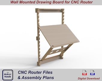 CNC files and plans for a Wall Mounted Drawing Board / Art Desk (pdf & dxf vector files for CNC router)