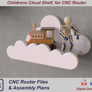 CNC router files for cloud shelf (dxf, svg, pdf vector files for CNC router). Playroom, bedroom and nursery decor