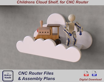 CNC router files for cloud shelf (dxf, svg, pdf vector files for CNC router). Playroom, bedroom and nursery decor
