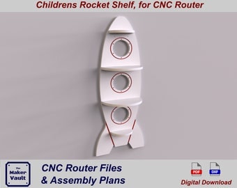 CNC router files for Rocket Shelf (dxf, svg, pdf vector files for CNC router). Playroom and nursery decor