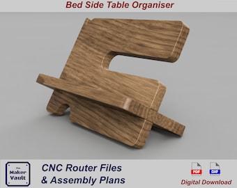 CNC Router files AND Woodwork plans for Wooden Bedside Table Organiser - Woodworking plans & CNC Vector files (cnc dxf files).