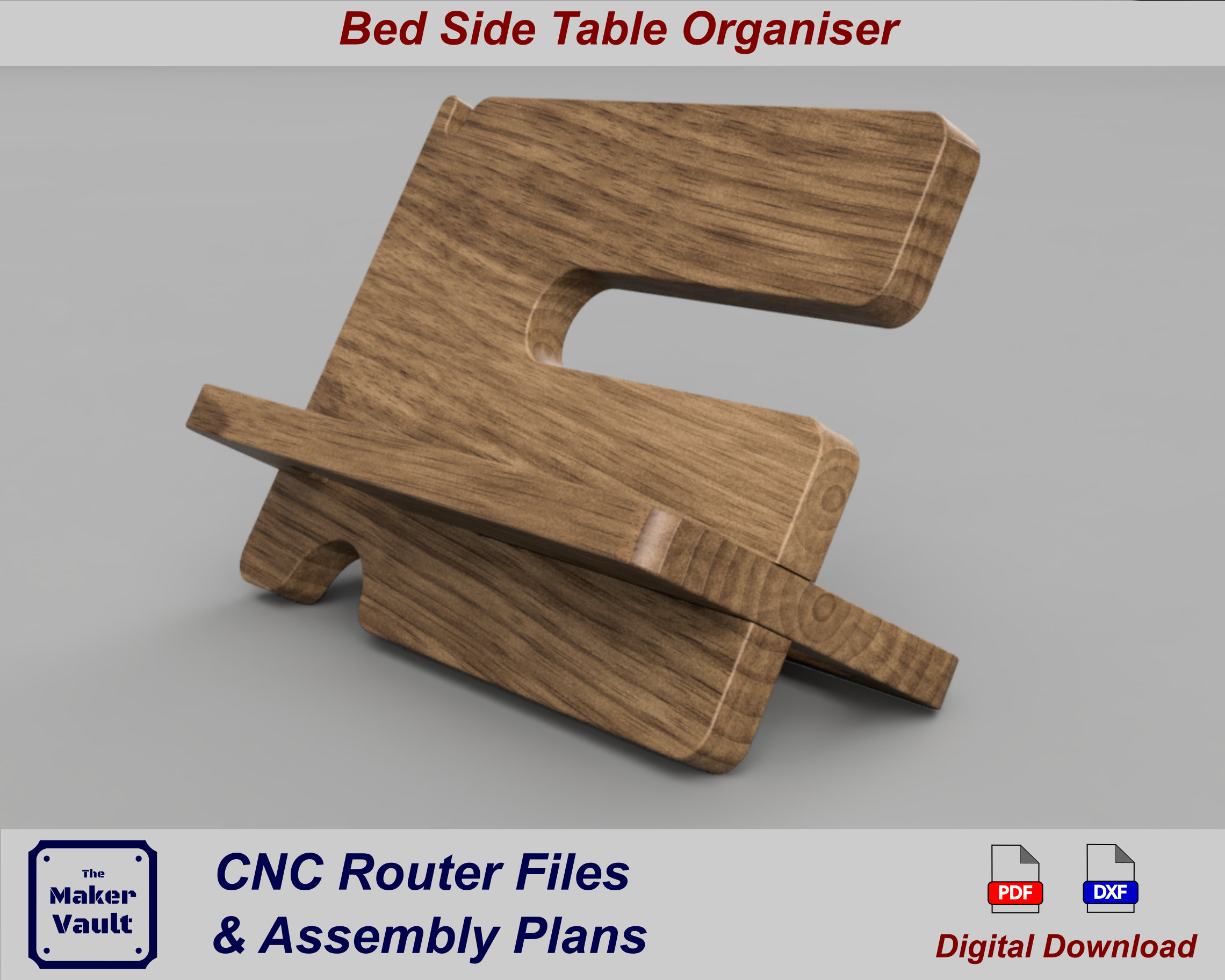 Wooden Bedside Table Organizer CNC Router Files & Plans (DXF/PDF)