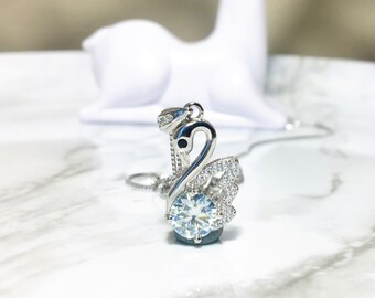 Handmade Swan Sterling Silver Necklace: Light Blue Moissanite Pendant