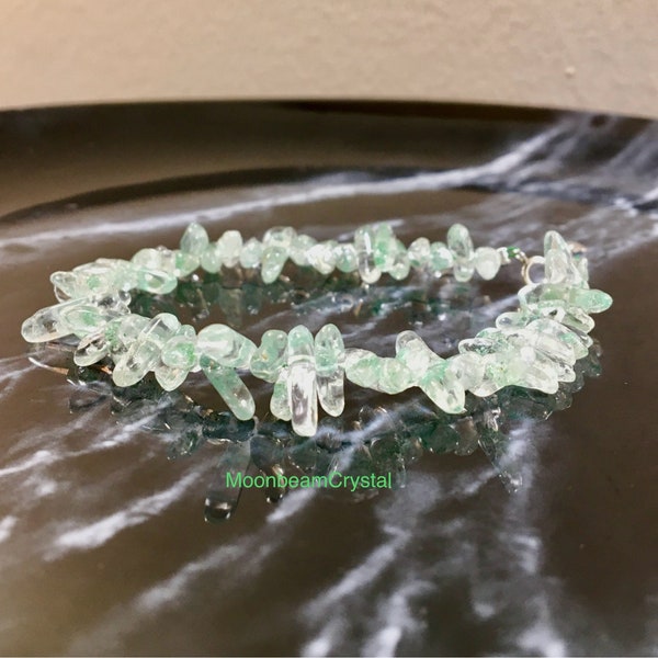 Rare Emerald Green Phantom Quartz Bracelet - Unique Gemstone Jewelry for Healing and Style, Gift for Her, Handmade Jewelry, Lucky Stone