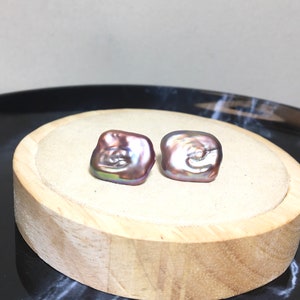 Pink Purple Baroque Pearl Earrings: Square Freshwater Pearl Jewelry