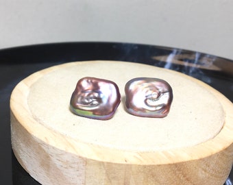 Pendientes de perlas barrocas de color rosa y morado: Joyas de perlas de agua dulce cuadradas