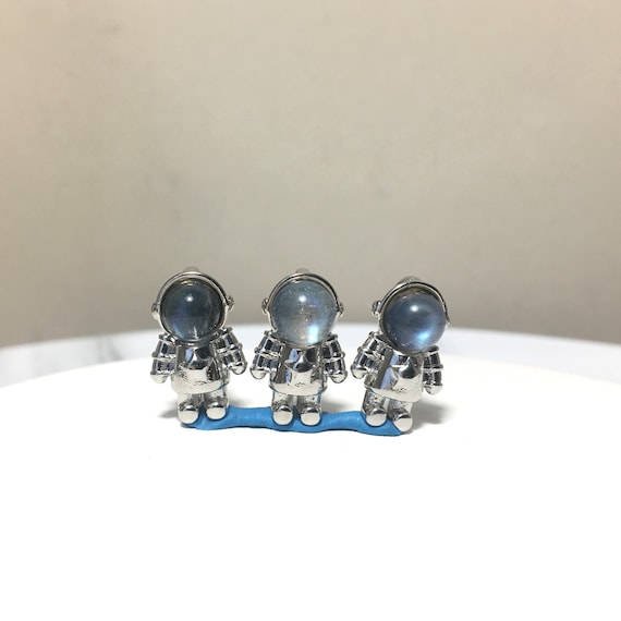 Handmade Moonstone Astronaut Necklace: Silver Plated Copper