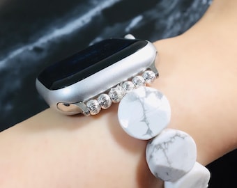 White Howlite Apple Watch Band: Gemstone Beaded iWatch Strap