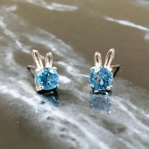 Topaz Bunny Earrings: Sterling Silver Rabbit Studs, March Birthstone
