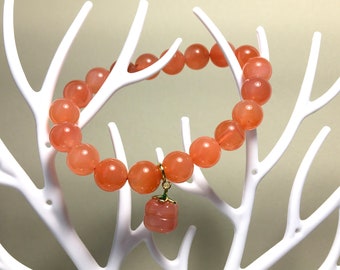 Orange Agate Bracelet: Natural Gemstone Round Bead Bracelet