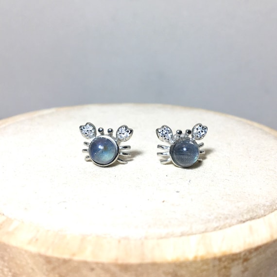 Crab Moonstone Earrings: 925 Silver Animal Jewelry