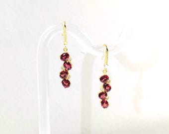 Amethyst or Garnet Drop Earrings Gold Vermeil Cluster Dangle Earrings Berry Design