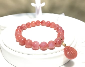 Pulsera de ágata rosa melocotón: cristal de piedra preciosa natural, joyería hecha a mano