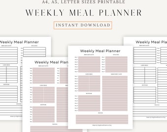 Weekly Meal Plan and Grocery List Printable Template, Weekly Meal Planner