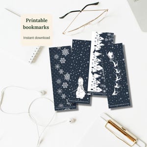 Winter Bookmark Set of Four, Snowflake Printable Bookmark, Printable Gift for Reader