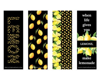 Lemon Printable Bookmark Set of Four, Citrus Digital Bookmark, Printable Gift for Reader