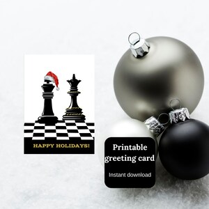 Biglietto di auguri di Natale stampabile a scacchi, biglietto di auguri di buone feste, biglietto digitale di Natale in bianco e nero