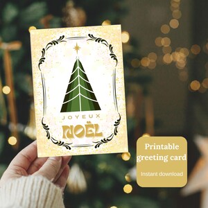 Joyeux Noel Karta do druku, Karta choinkowa, Zimowe święta do pobrania w wersji cyfrowej, Karta świąteczna z francuskim tekstem na okładce