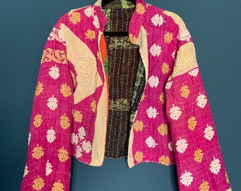 Etta Kantha Jacket | Size XL | Handmade Recycled Indian Quilted Cotton Jacket |