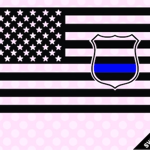 SVG & PNG - US Flag with Thin Blue Line and Shield