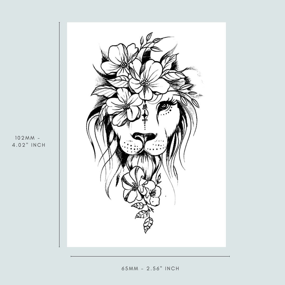 Lion Flower set of 2 Tattoo Lasts 12 Weeks Semi Permanent Temporary