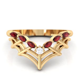 Garnet Spider Web Ring: Yellow Gold Gothic Wedding Band