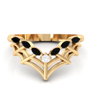 Gothic Moissanite Spider Web Ring, Onyx & Yellow Gold Wedding Band, Unique Black Onyx Engagement Ring, GoldStacking Anniversary Promise Ring