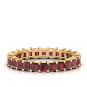 2,50 mm granatfärgad prinsesslipad alliansring, minimalistisk löftering i 14k guld, handgjorda stapelbara smycken, present till henne, fyrkantig slipad ring