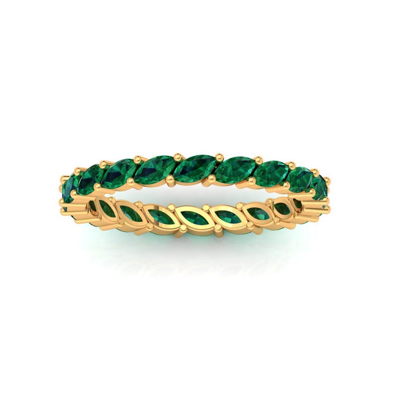 Marquise Emerald Eternity Ring 14k Gold Emerald Wedding Band Green ...