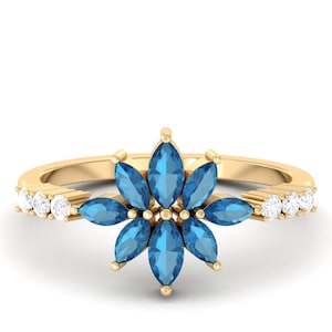 London Blue Topaz Straight Wedding Band, 14K Yellow Gold Stacking Matching Band, Promise Bridal Ring, Engagement Ring, Anniversary Gift