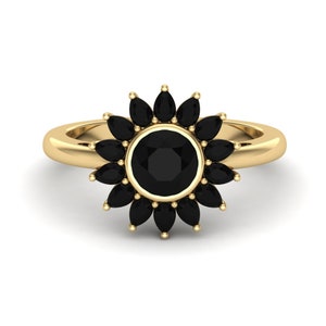 Vintage Round Black Onyx Ring Set: Sterling Silver Art Deco Bridal Ring