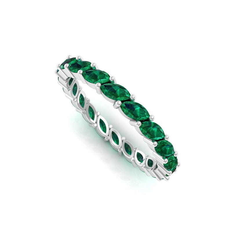 Marquise Emerald Eternity Ring 14k Gold Emerald Wedding Band Green ...