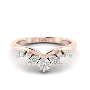 14K Solid Rose Gold Moissanite Curved Wedding Band: Stackable Anniversary Ring