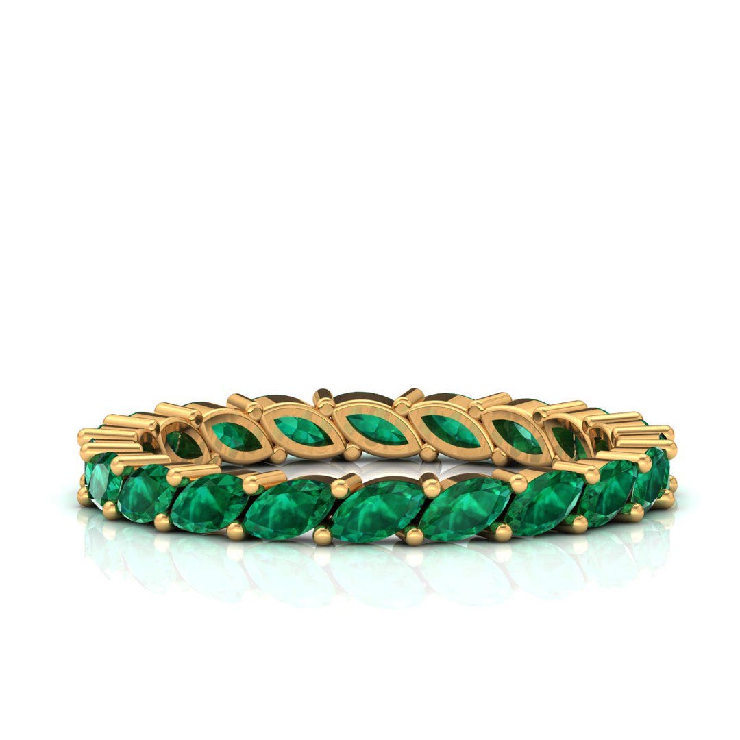 Marquise Emerald Eternity Ring 14k Gold Emerald Wedding Band Green ...