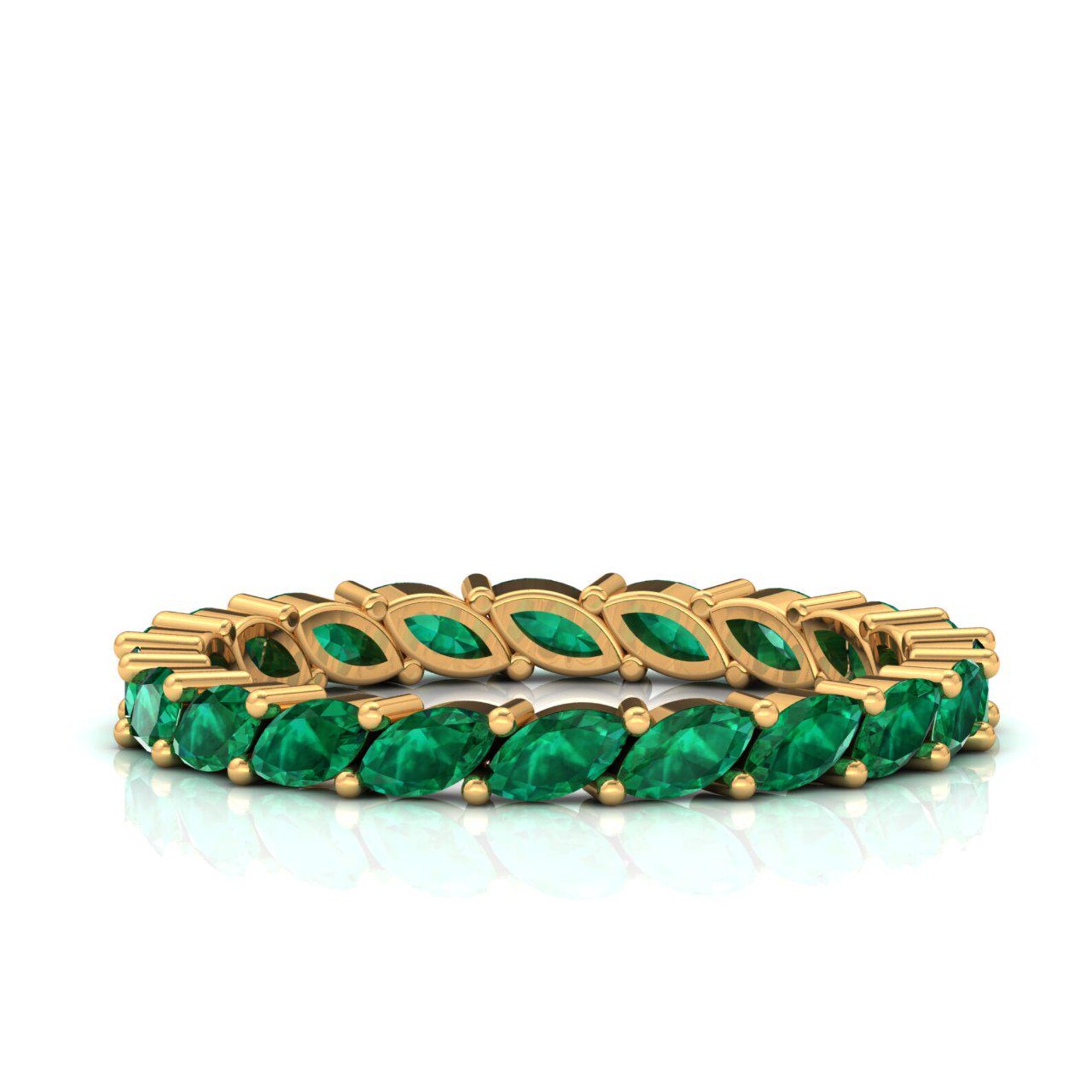 Marquise Emerald Eternity Ring 14k Gold Emerald Wedding Band Green ...