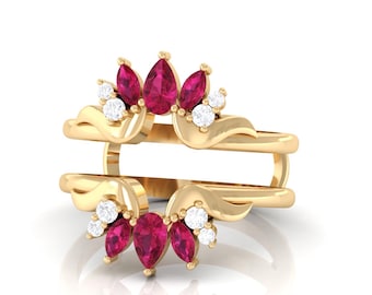 Ruby Ring Enhancer Curved Wedding Band Tiara Crown Stacking Ring July Birthstone Engagement Ring Wrap Art Deco Ruby Ring Guard Gfit For Her