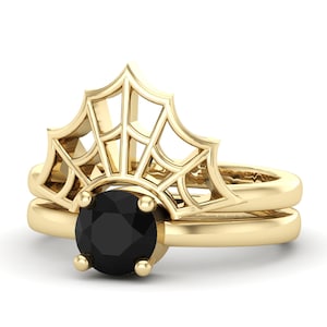 Black Onyx Spider Ring: 14k Yellow Gold Gothic Jewelry