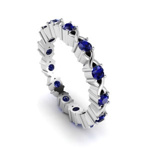 Blue Sapphire Sterling Silver Eternity Ring - Handmade Wedding Band