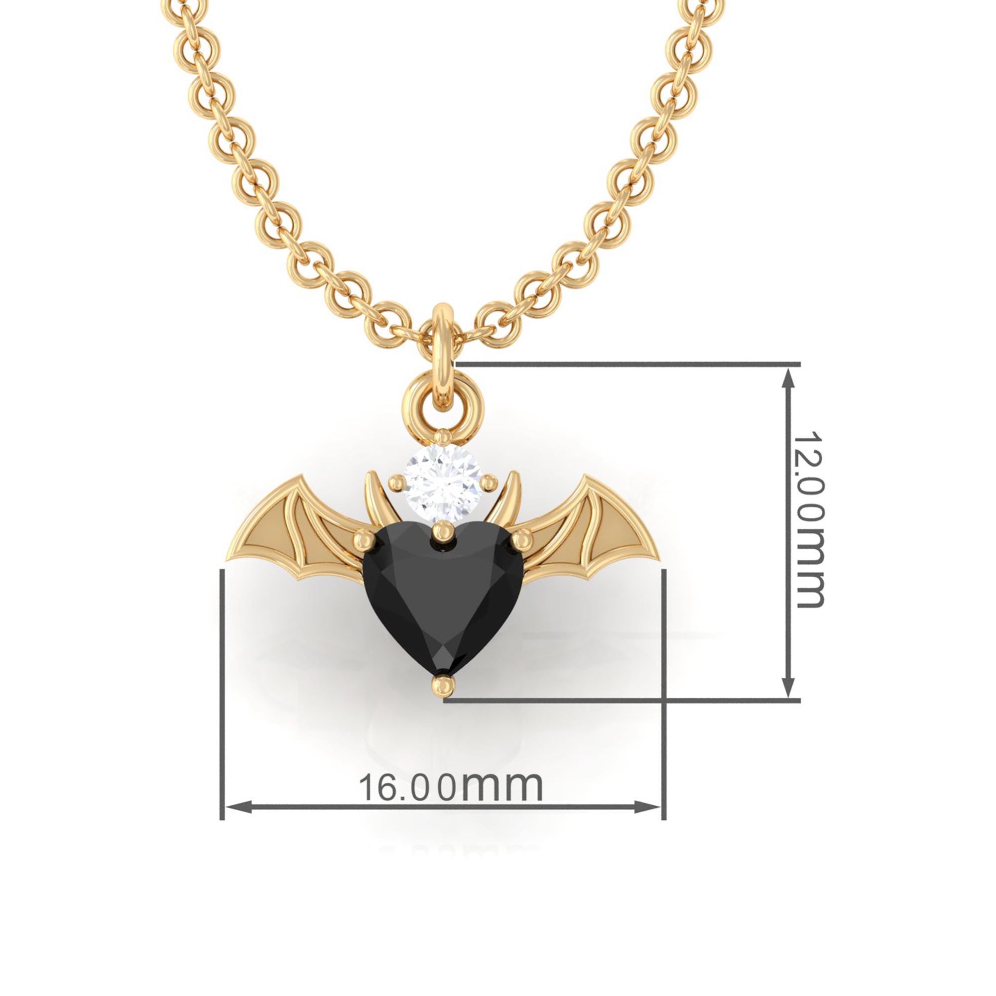 Gothic Natural Black Onyx Heart Bat Necklace, Vampire Jewelry, Witchy ...