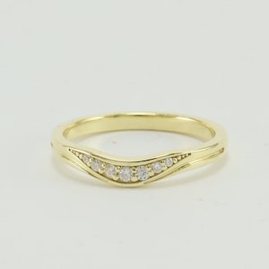 Gold Plated Sterling Silver Curved Wedding Band with Zircon