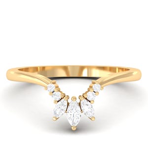 Moissanite Marquise Engagement Ring: Sterling Silver Curved Wedding Band