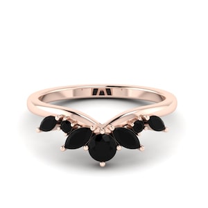 Black Onyx & Sterling Silver Curved Band Ring - Handmade