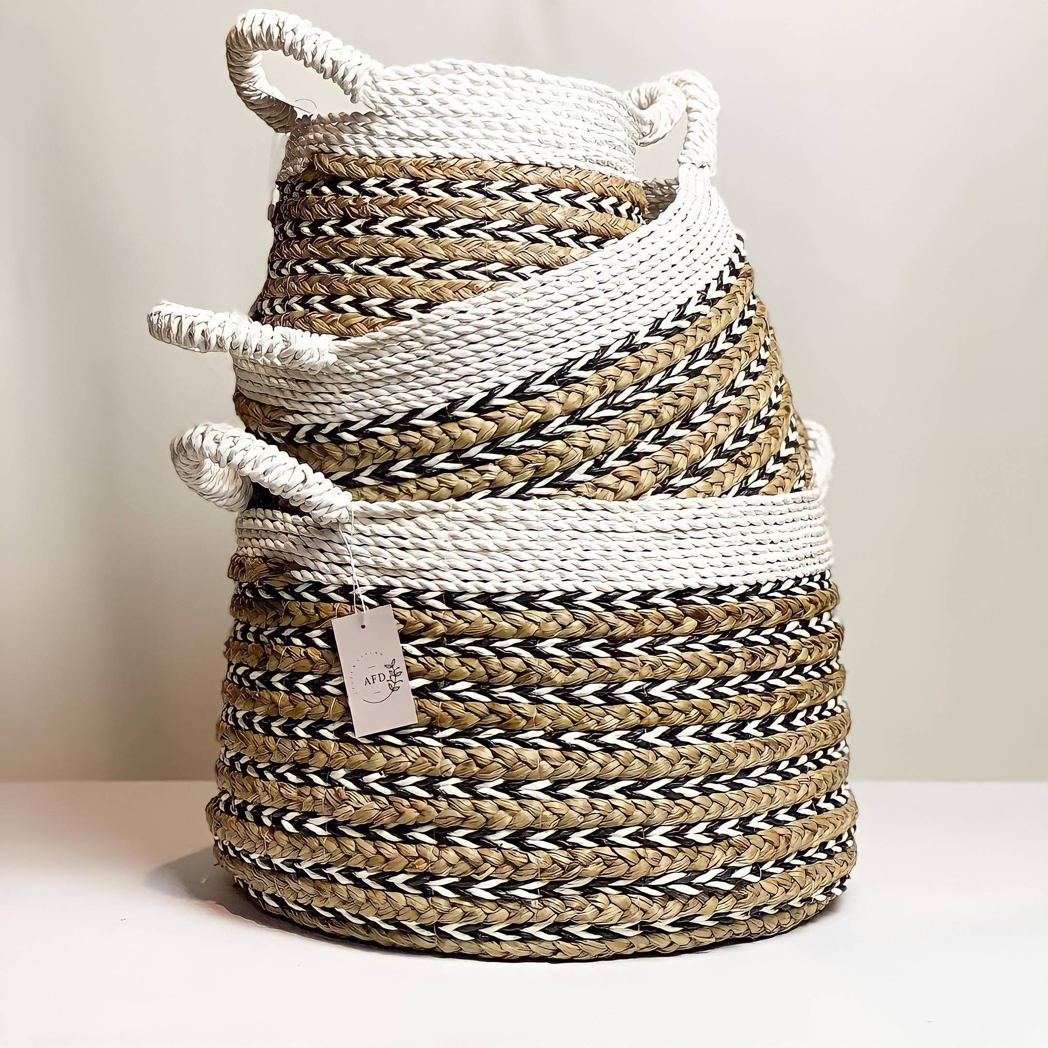 Cesta de lavandería hecha a mano con mango cesta tejida a | Etsy