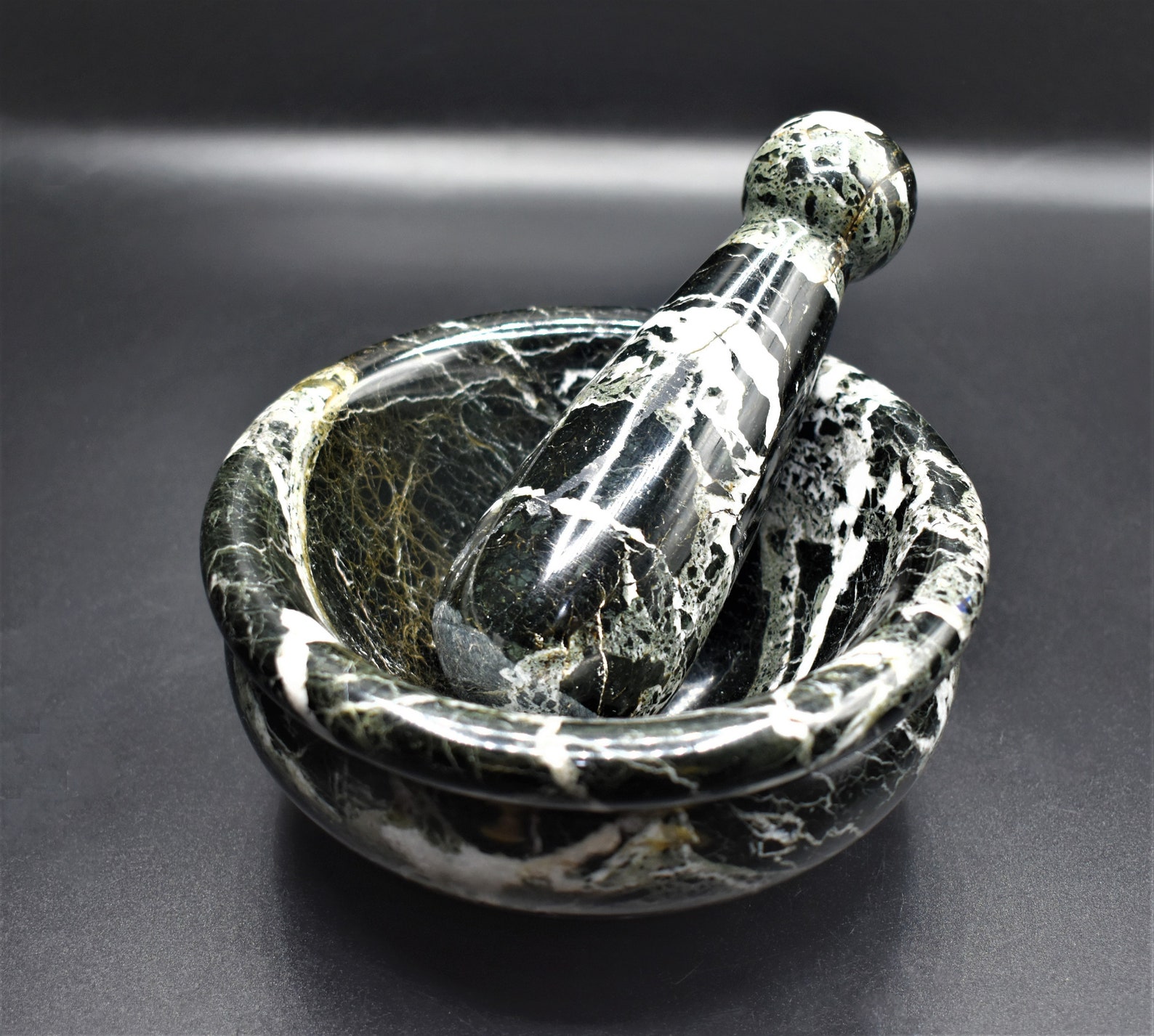 Mortar and Pestle 15cm Black Marble Onyx Crystal Etsy