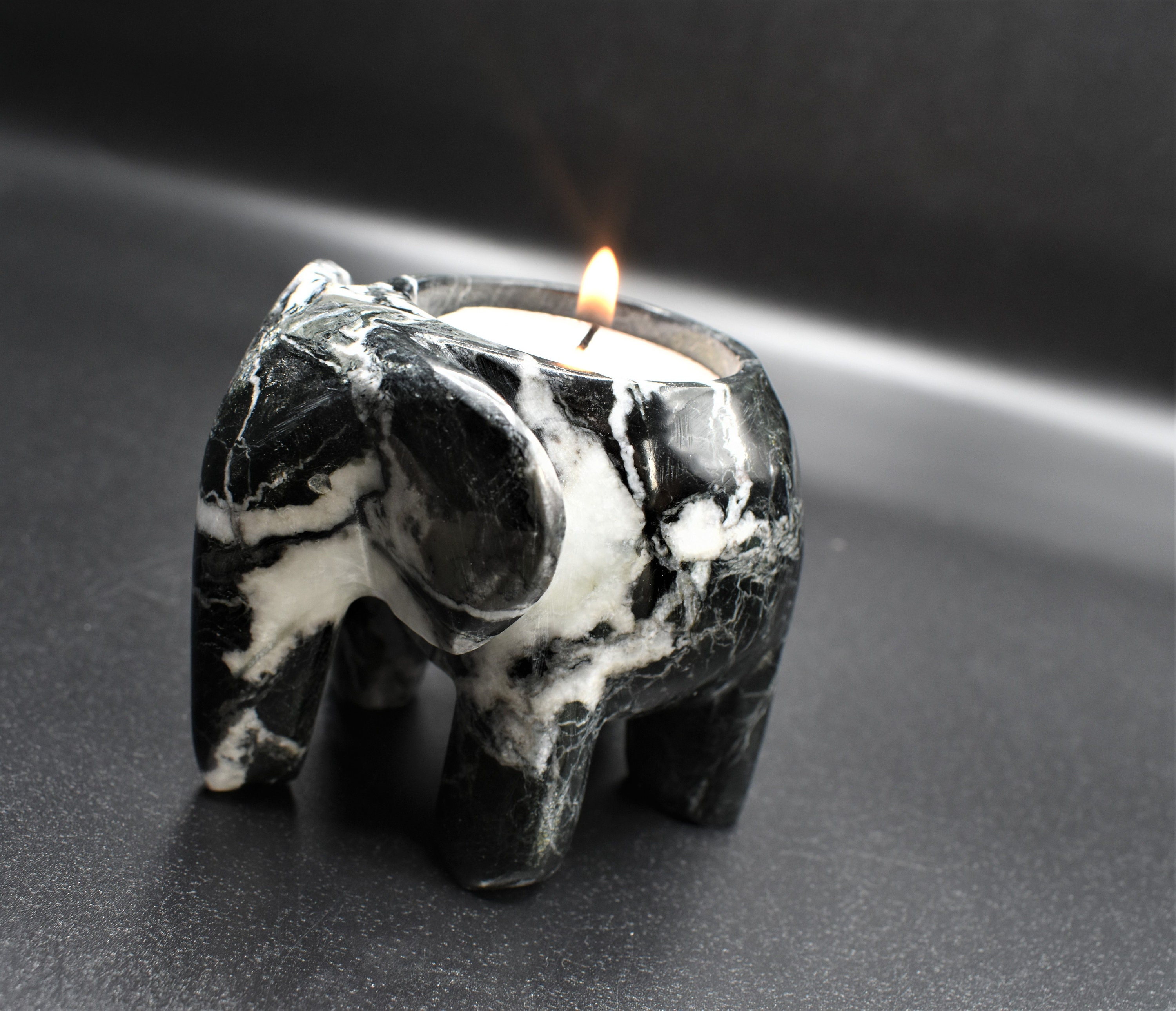 Black Onyx Marble Elephant Tea Light Holders Sardonyx Candle Etsy