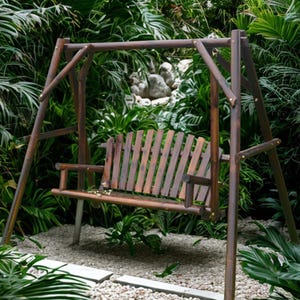 Wooden swing for yard, rustic swing, patio swing furniture for porch, and garden  Cedar Bench Deck Glider Swing Outside