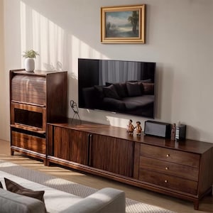 Solid Wood TV Console Cabinet – Rustic Entryway Organizer, Home Decor Sideboard, French Hallway Shoe Storage Unit